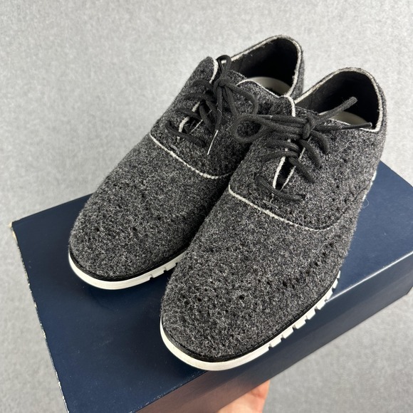 Cole Haan Zerogrand Wing Ox Dress Shoes Mens Size 7.5M Black Wool Wingtip - Picture 2 of 13